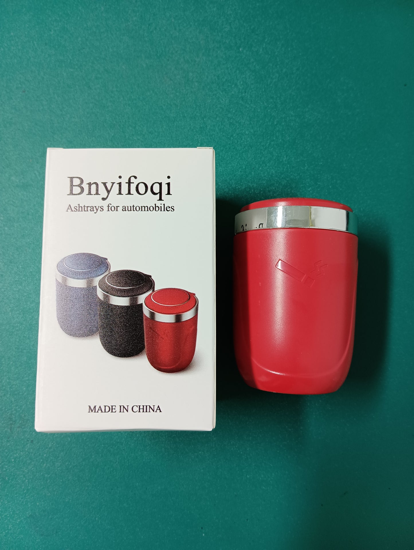 Bnyifoqi Car Ashtray, LED Lighted Lid, ABS Plating Material, Large Capacity, Sealed Design for Smoke-free Airflow Red/Silver
