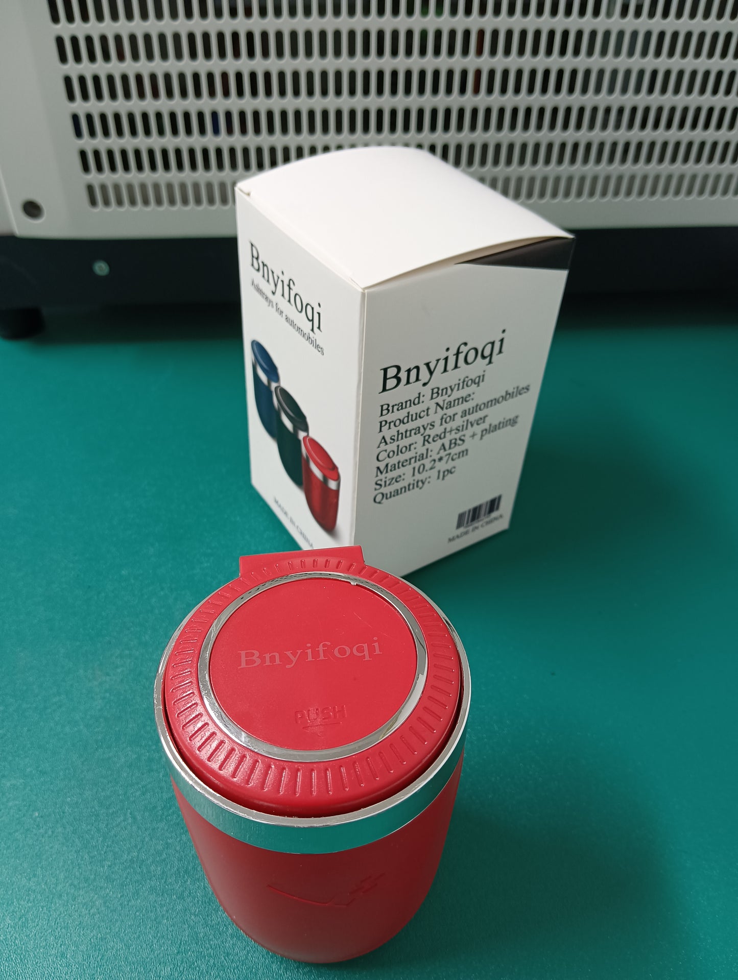 Bnyifoqi Car Ashtray, LED Lighted Lid, ABS Plating Material, Large Capacity, Sealed Design for Smoke-free Airflow Red/Silver