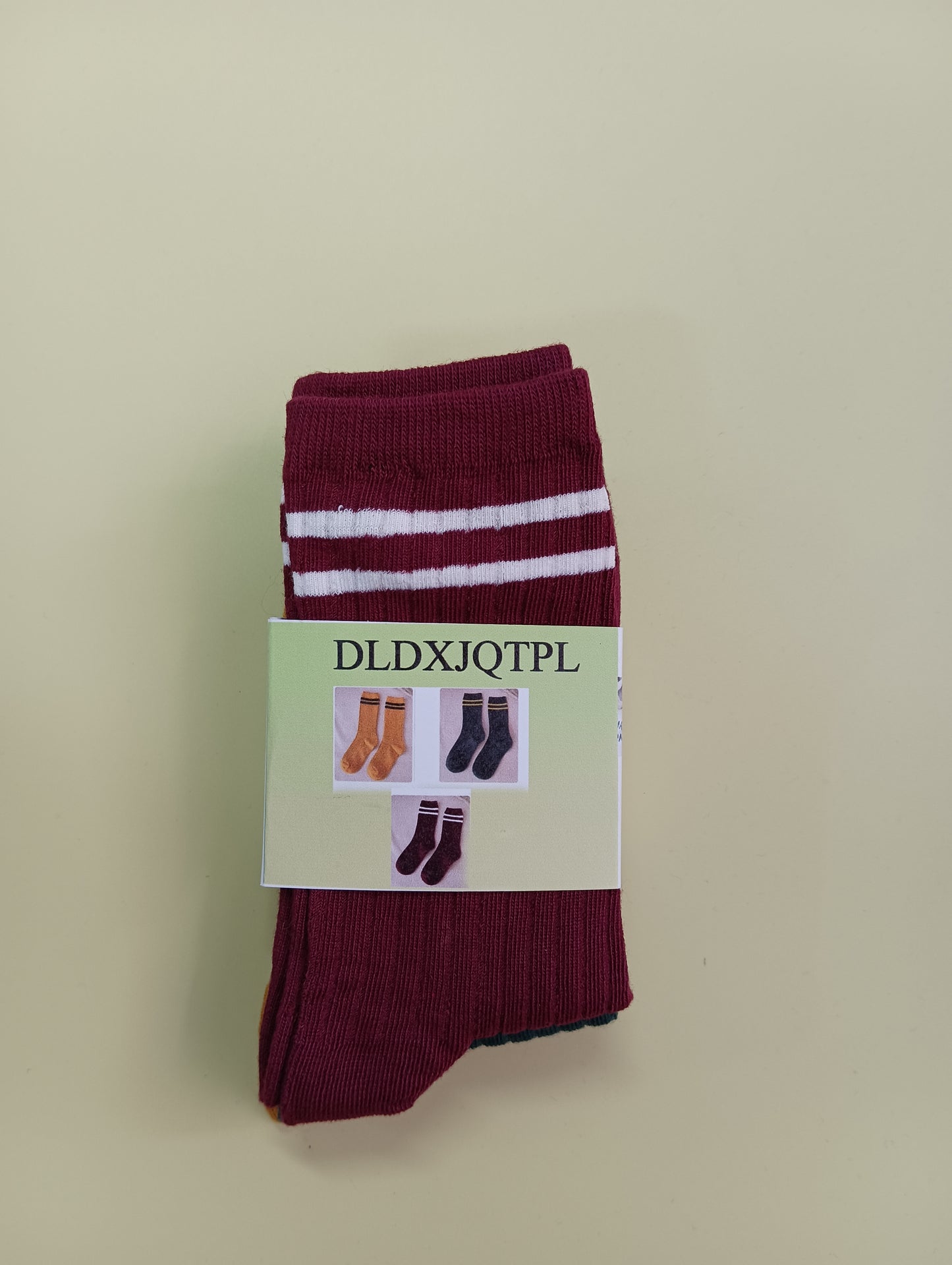 DLDXJQTPL cotton socks, simple style, striped socks, 3 pairs of red/yellow/green, soft and breathable, no hair loss and no odor